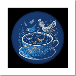 Fantasy Blue Teacup Illustration Posters and Art